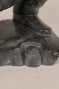 Large Inuit Steatite Soapstone Man with Hiding Seal Sculpture  Peter Juanista