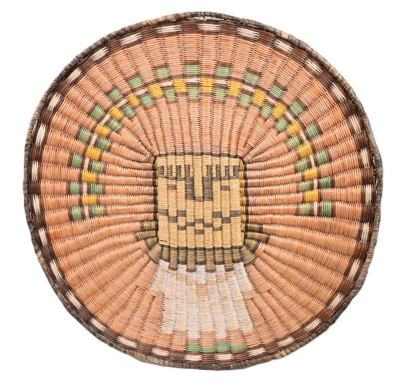 Hopi Wicker Tray; Kachina Figure