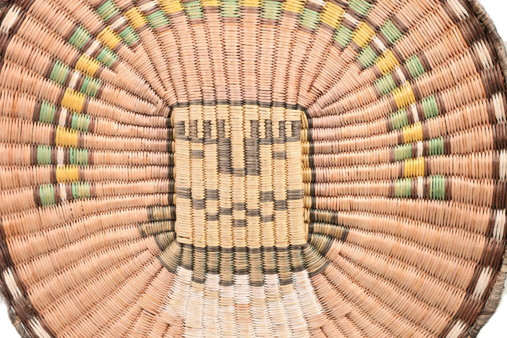 Hopi Wicker Tray; Kachina Figure