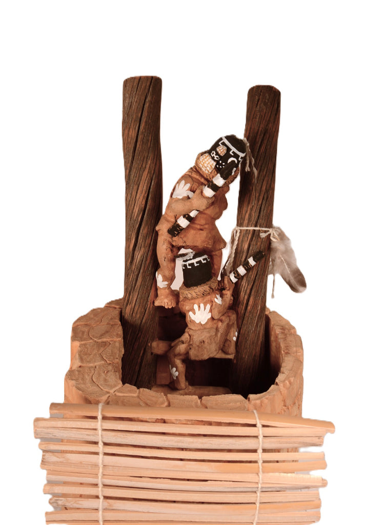Hopi Pueblo Kiva and Two Kachina Dolls