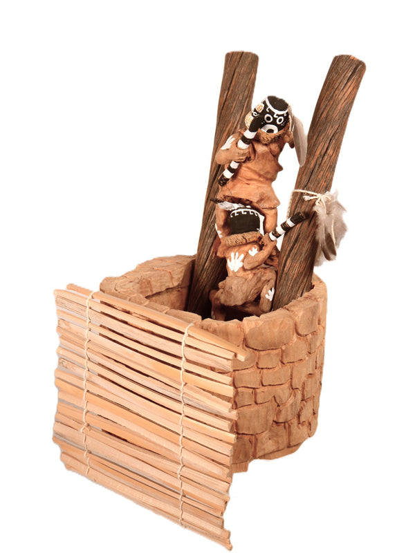 Hopi Pueblo Kiva and Two Kachina Dolls