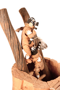 Hopi Pueblo Kiva and Two Kachina Dolls
