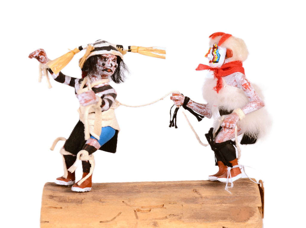 Hopi Pueblo Double Helleya & Hopi Clown Kachina Doll By Reginald Dallas