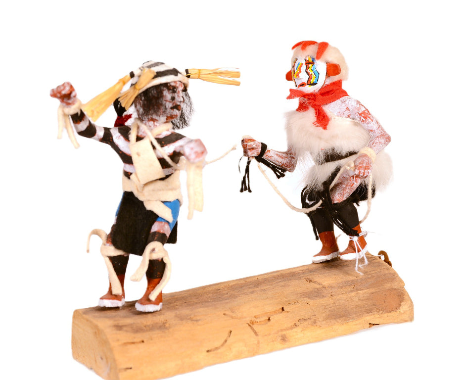 Hopi Pueblo Double Helleya & Hopi Clown Kachina Doll By Reginald Dallas