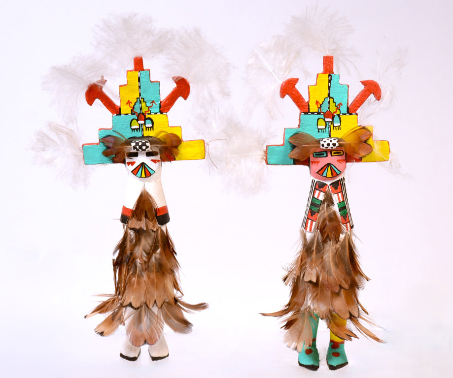 Hopi Pueblo Shalako Male and Female Kachina Dolls Pair