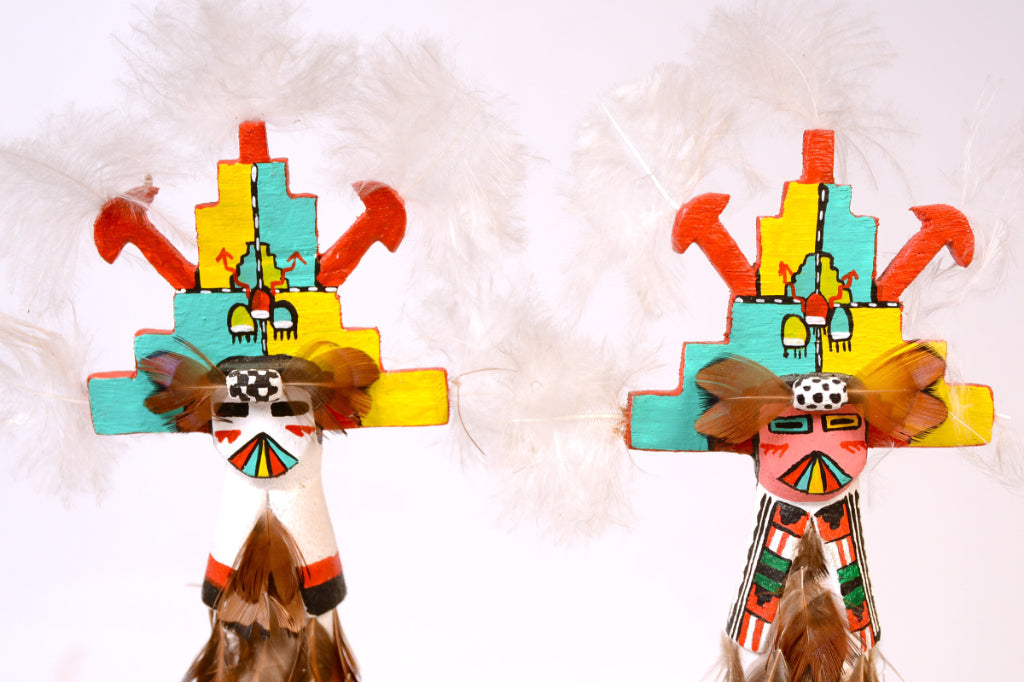 Hopi Pueblo Shalako Male and Female Kachina Dolls Pair