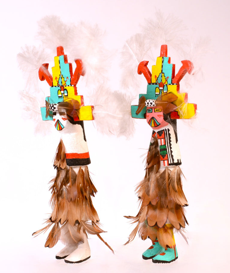 Hopi Pueblo Shalako Male and Female Kachina Dolls Pair