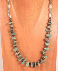 Navajo Sterling Silver Natural Nugget Turquoise and Heishi Beads Necklace