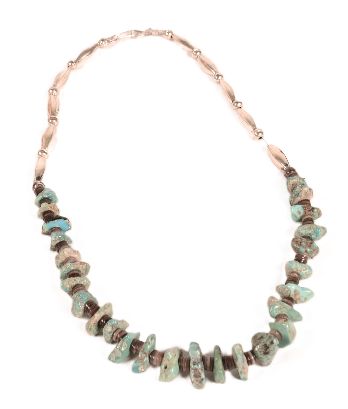 Navajo Sterling Silver Natural Nugget Turquoise and Heishi Beads Necklace
