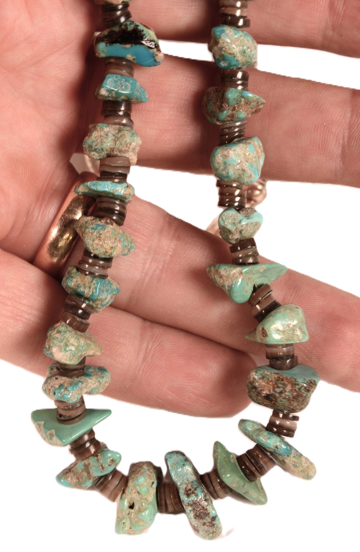 Navajo Sterling Silver Natural Nugget Turquoise and Heishi Beads Necklace