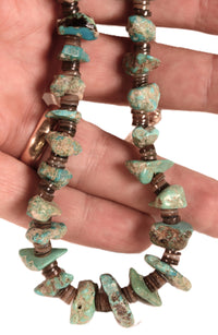 Navajo Sterling Silver Natural Nugget Turquoise and Heishi Beads Necklace