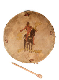 Plains Painted Drum Indian on Horseback with Drum Stick