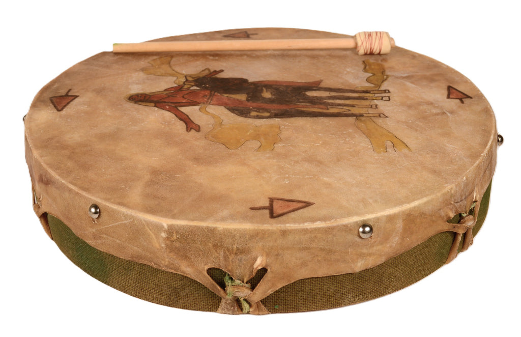 Plains Painted Drum Indian on Horseback with Drum Stick