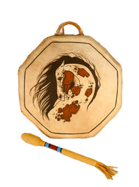 Plains Painted Drum Horse Head with Drum Stick and Handle