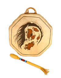 Plains Painted Drum Horse Head with Drum Stick and Handle