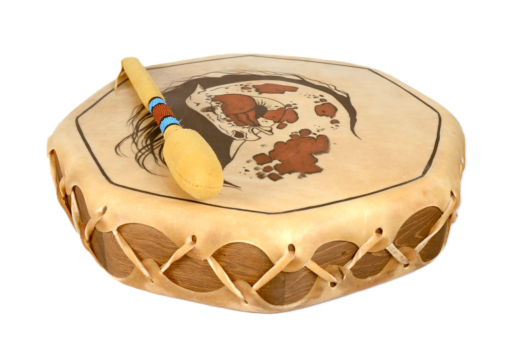 Plains Painted Drum Horse Head with Drum Stick and Handle