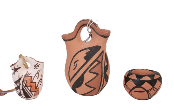 Jemez Pueblo Pottery Pair + Acoma Pueblo Miniature Wedding Jar Set of 3
