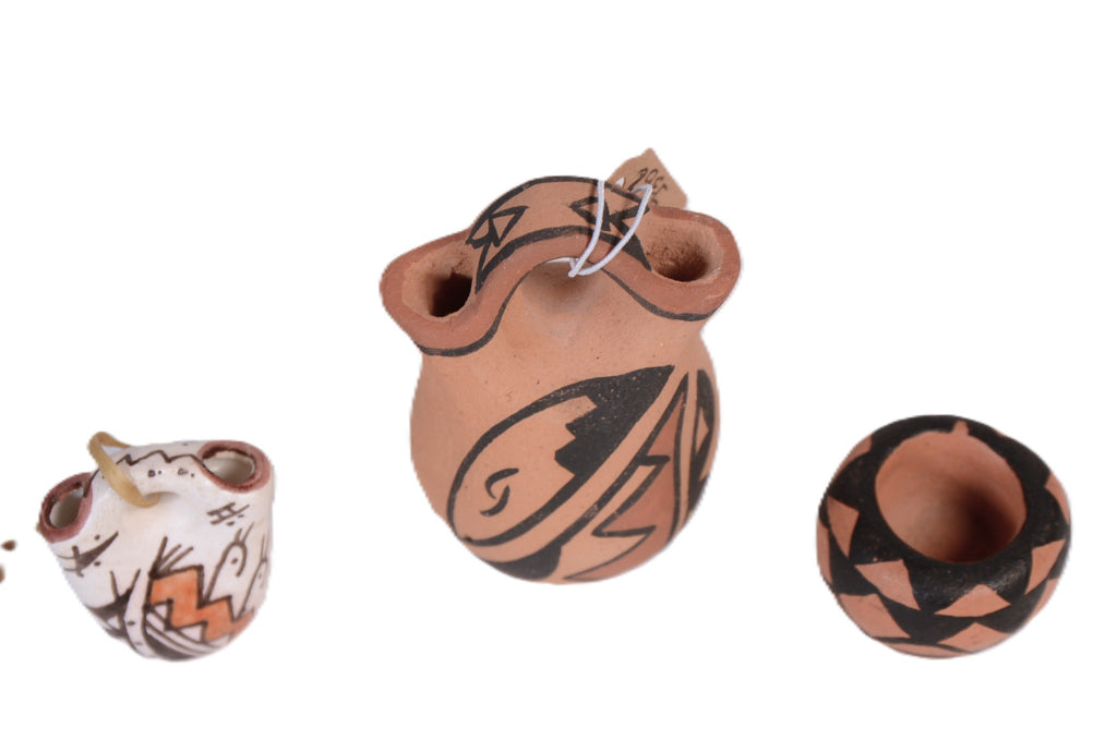 Jemez Pueblo Pottery Pair + Acoma Pueblo Miniature Wedding Jar Set of 3