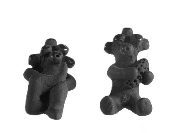Santa Clara Pueblo Pair of Mudheads Black Pottery By Dorothy and Paul