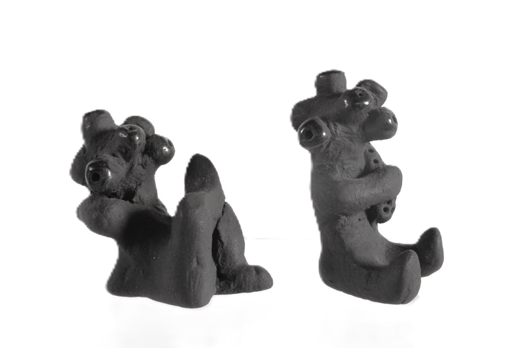 Santa Clara Pueblo Pair of Mudheads Black Pottery By Dorothy and Paul