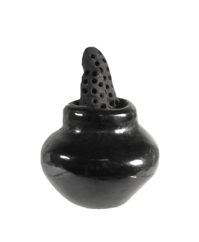 Santa Clara Pueblo Small Pot with Corn Black Pottery By Dorothy and Paul
