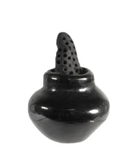Santa Clara Pueblo Small Pot with Corn Black Pottery By Dorothy and Paul