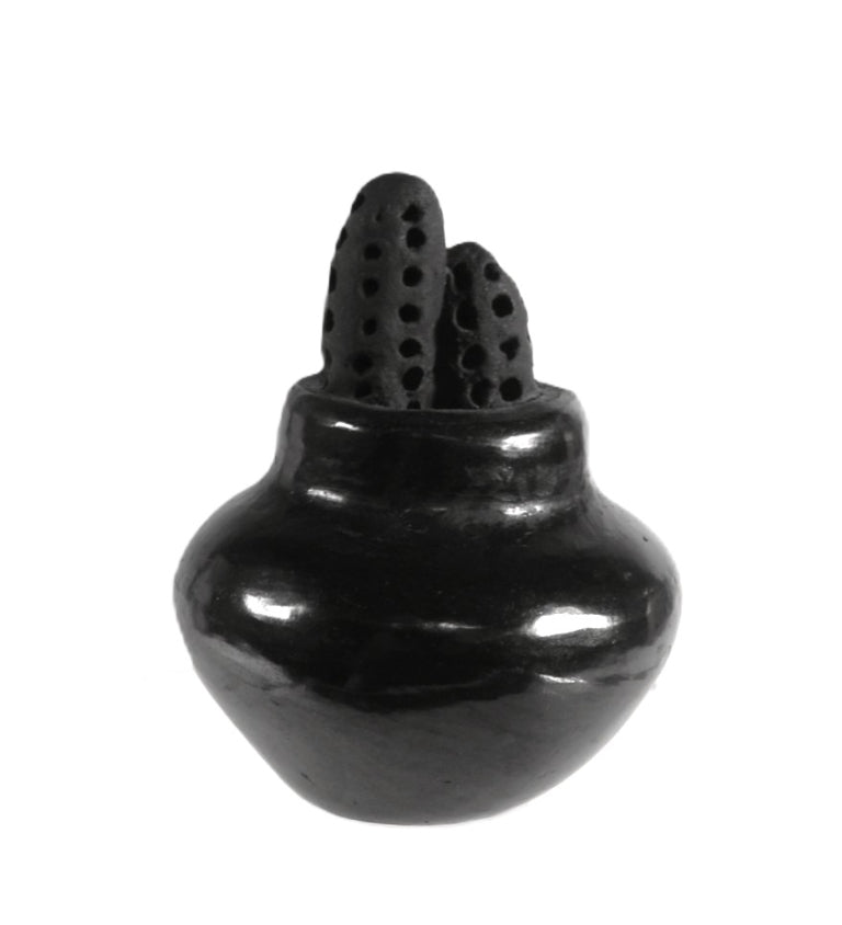 Santa Clara Pueblo Small Pot with Corn Black Pottery By Dorothy and Paul