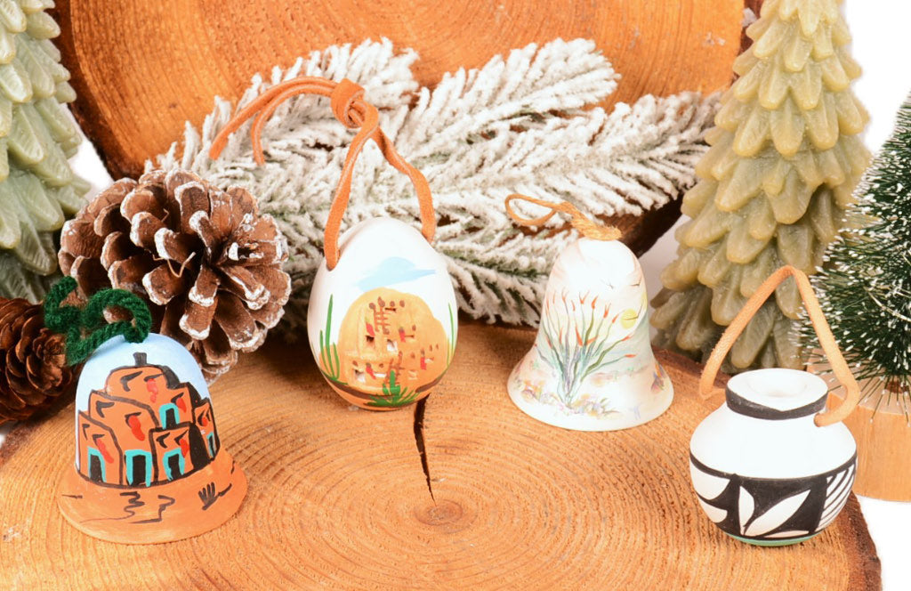 Jemez Pueblo Ceramic Ornaments Set of 4 incl. Bell by Mary Small