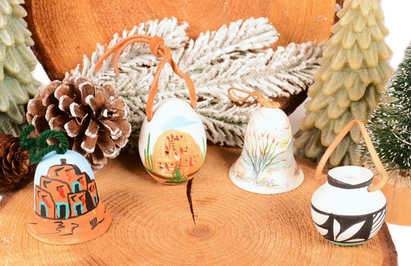 Jemez Pueblo Ceramic Ornaments Set of 4 incl. Bell by Mary Small