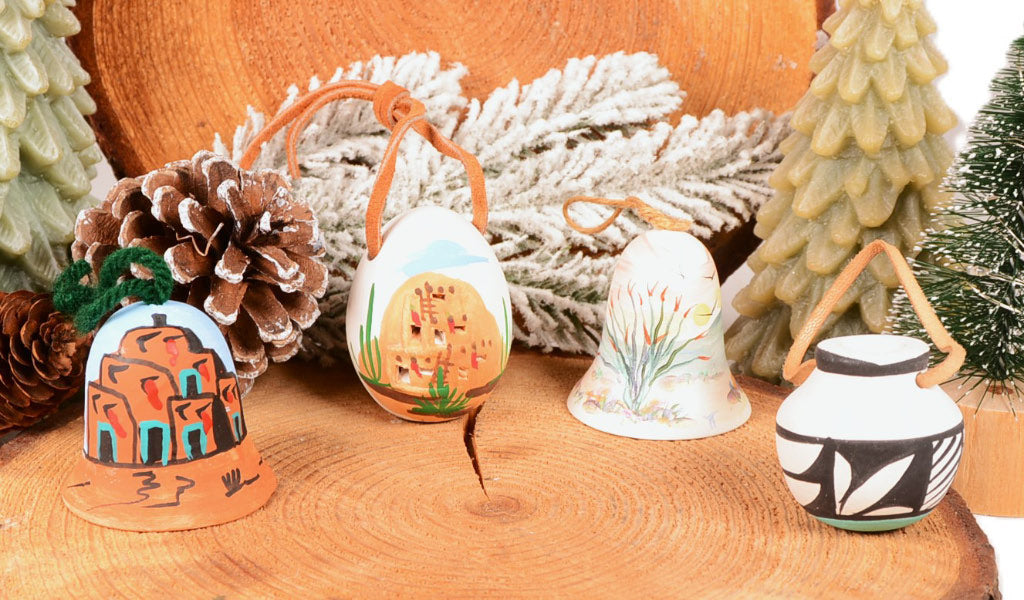 Jemez Pueblo Ceramic Ornaments Set of 4 incl. Bell by Mary Small