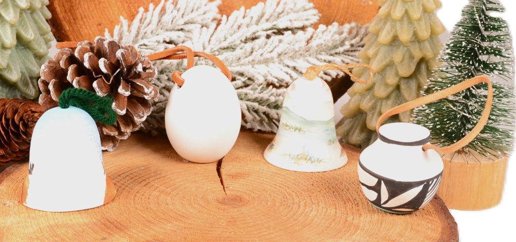 Jemez Pueblo Ceramic Ornaments Set of 4 incl. Bell by Mary Small