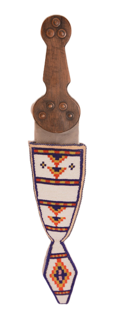 Plains Dag Knife with Beaded Beaver Tail Scabbard By NA-Too-Aki