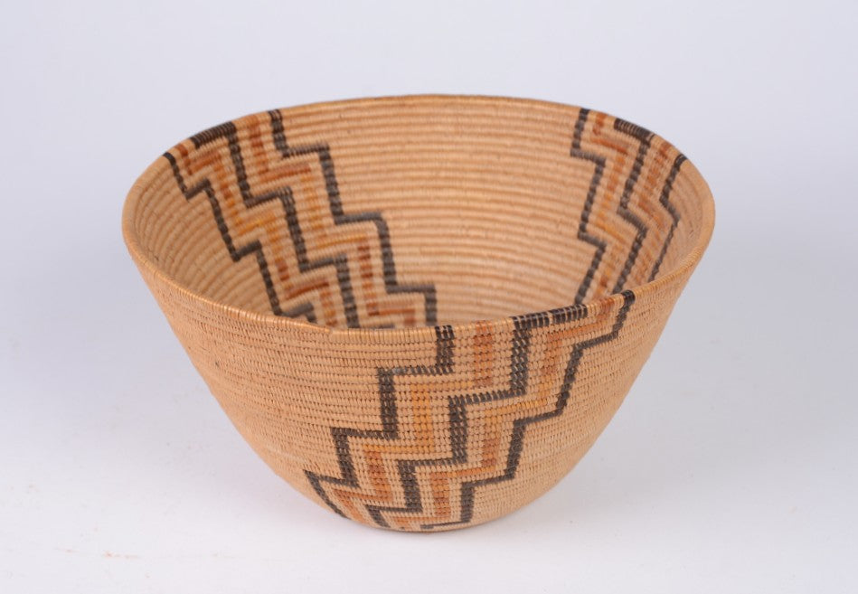 Fine Panamint Basketry Polychrome Bowl ; Stepped lighting or Water motif