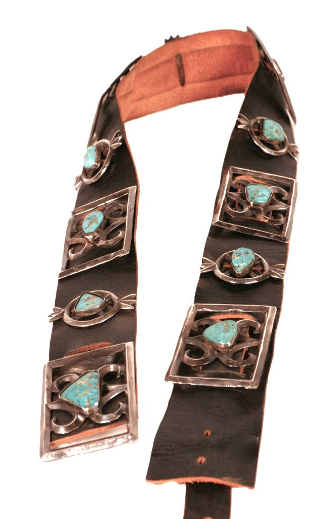 Navajo Sandcast Sterling Silver and Turquoise Concho Belt