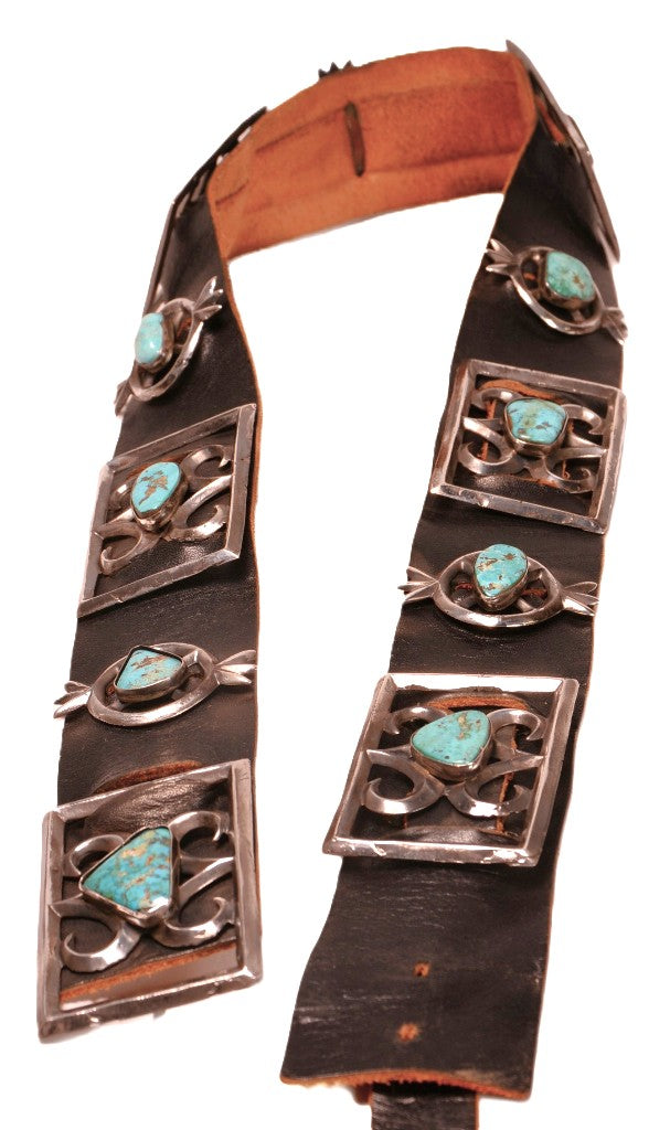 Navajo Sandcast Sterling Silver and Turquoise Concho Belt