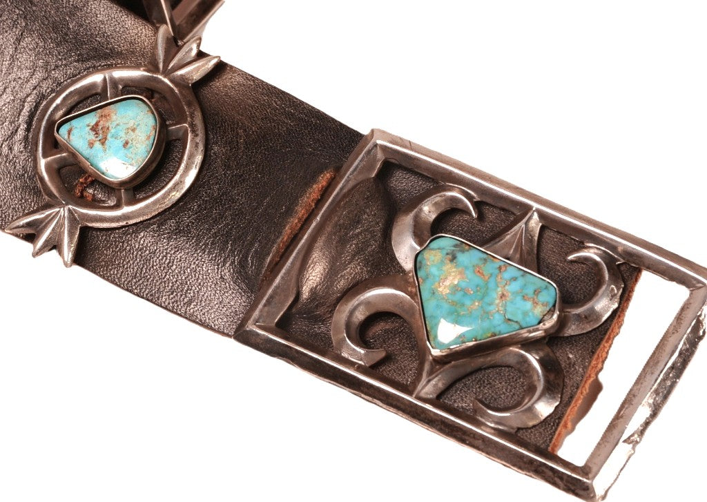 Navajo Sandcast Sterling Silver and Turquoise Concho Belt