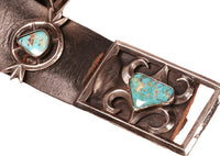Navajo Sandcast Sterling Silver and Turquoise Concho Belt
