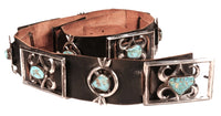 Navajo Sandcast Sterling Silver and Turquoise Concho Belt