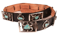 Navajo Sandcast Sterling Silver and Turquoise Concho Belt