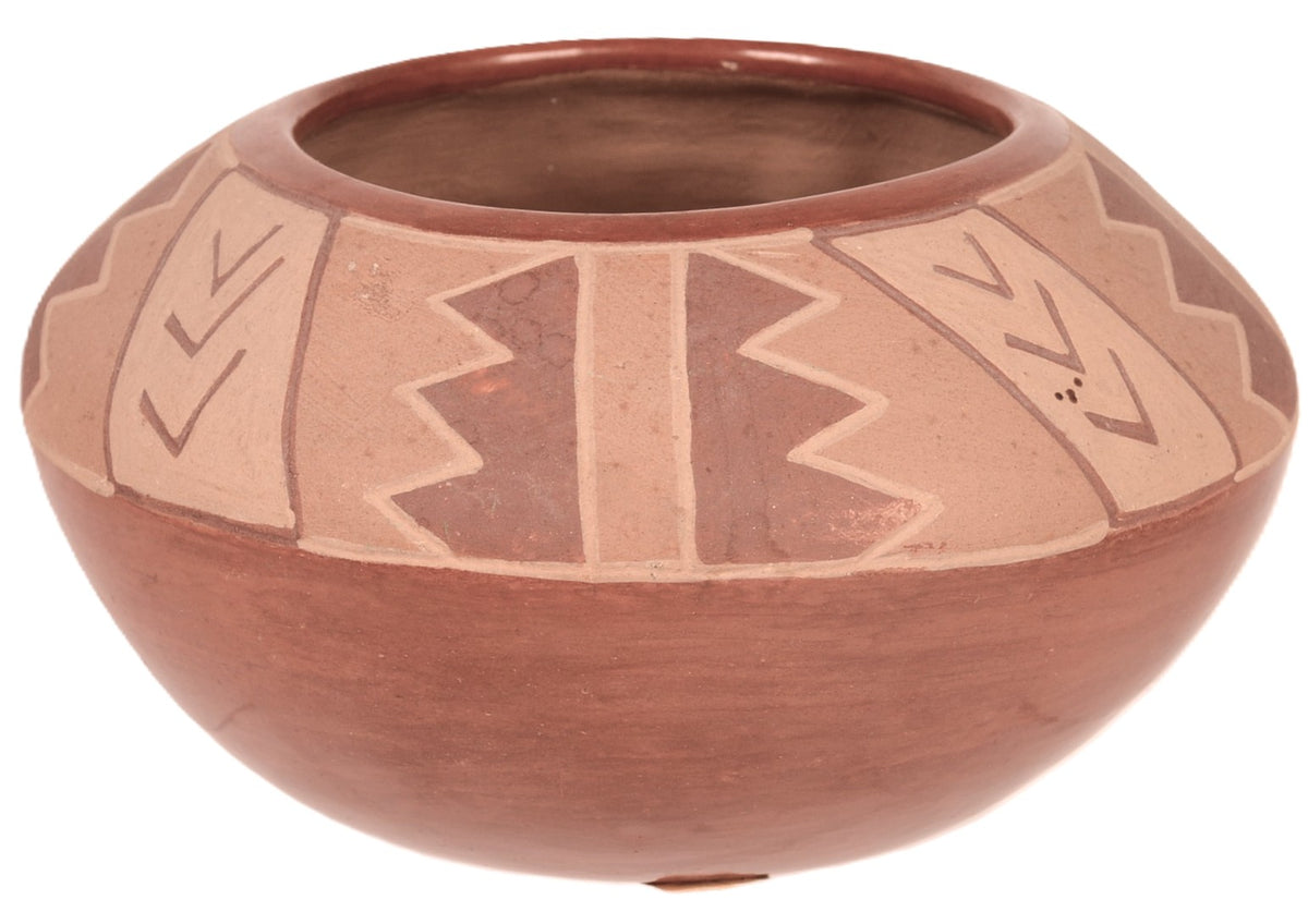 San Juan Pueblo Incised Red Polychrome Pottery