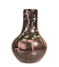 Santa Clara Pueblo Carved Multi-Colored Black Vase By Dalawepi
