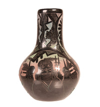 Santa Clara Pueblo Carved Multi-Colored Black Vase By Dalawepi