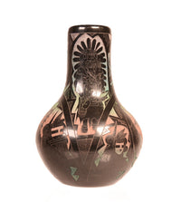 Santa Clara Pueblo Carved Multi-Colored Black Vase By Dalawepi