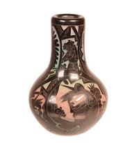 Santa Clara Pueblo Carved Multi-Colored Black Vase By Dalawepi
