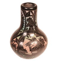 Santa Clara Pueblo Carved Multi-Colored Black Vase By Dalawepi