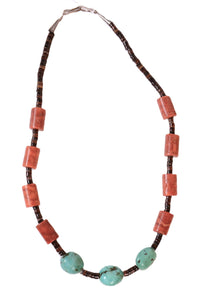 Navajo Truquoise and Coral Necklace