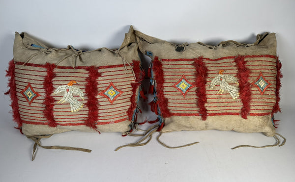 Sioux Hide Saddle Bags- Quilled - Fred Harvey Tags -  Pair of 2