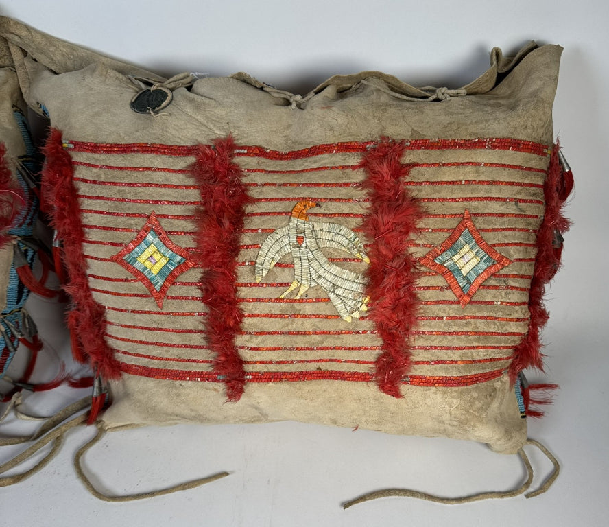 Sioux Hide Saddle Bags- Quilled - Fred Harvey Tags -  Pair of 2