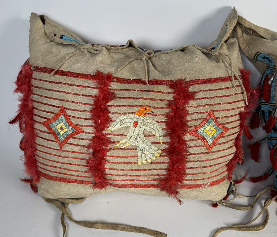 Sioux Hide Saddle Bags- Quilled - Fred Harvey Tags -  Pair of 2