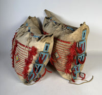 Sioux Hide Saddle Bags- Quilled - Fred Harvey Tags -  Pair of 2